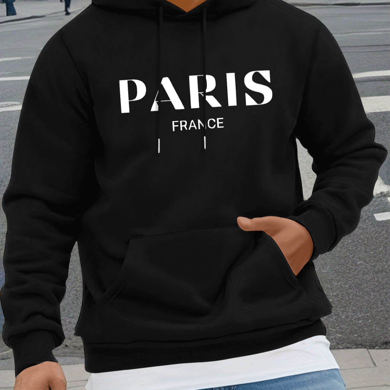 

Paris France Print, Men's Comfy Drawstring Sweatshirt Hoodies, Men's Casual Pullover Long Sleeve Hoodies With Kangaroo Pocket