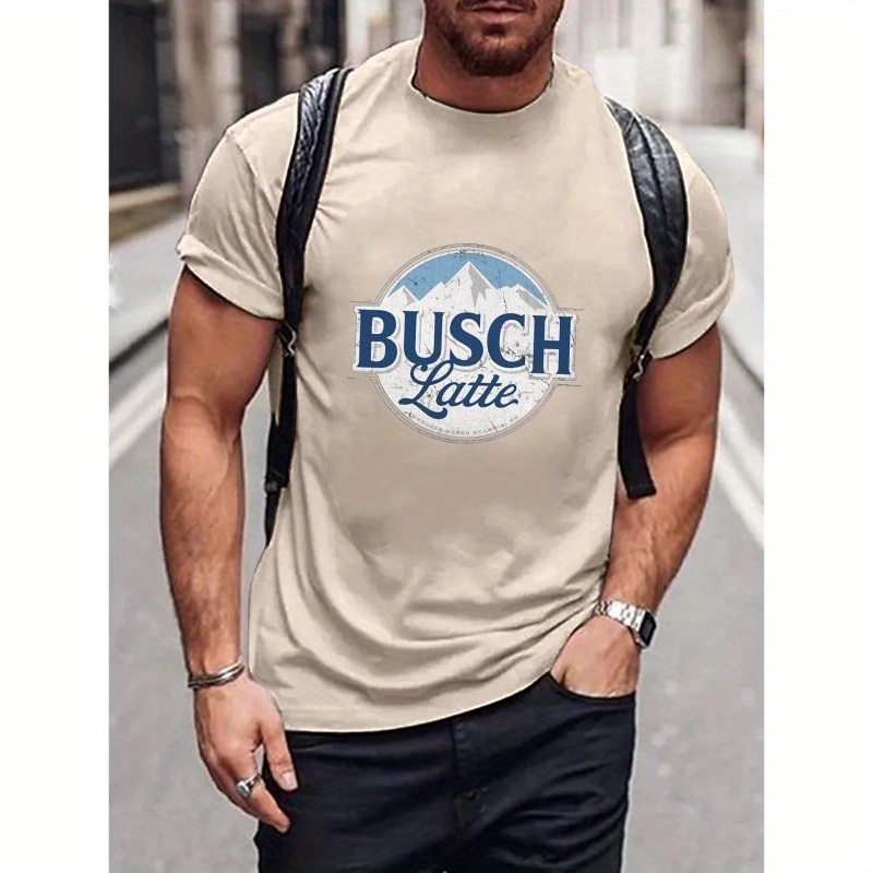 

Men's Casual Busch Latte Printed T-shirt - Polyester, Short Sleeves, Crew Neck, Summer Outdoor Tee