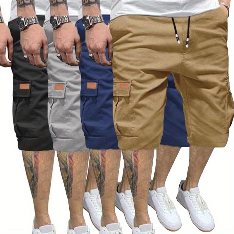 

4 Pcs Men's Casual Cargo Shorts Drawstring Multiple Pockets Cargo Short