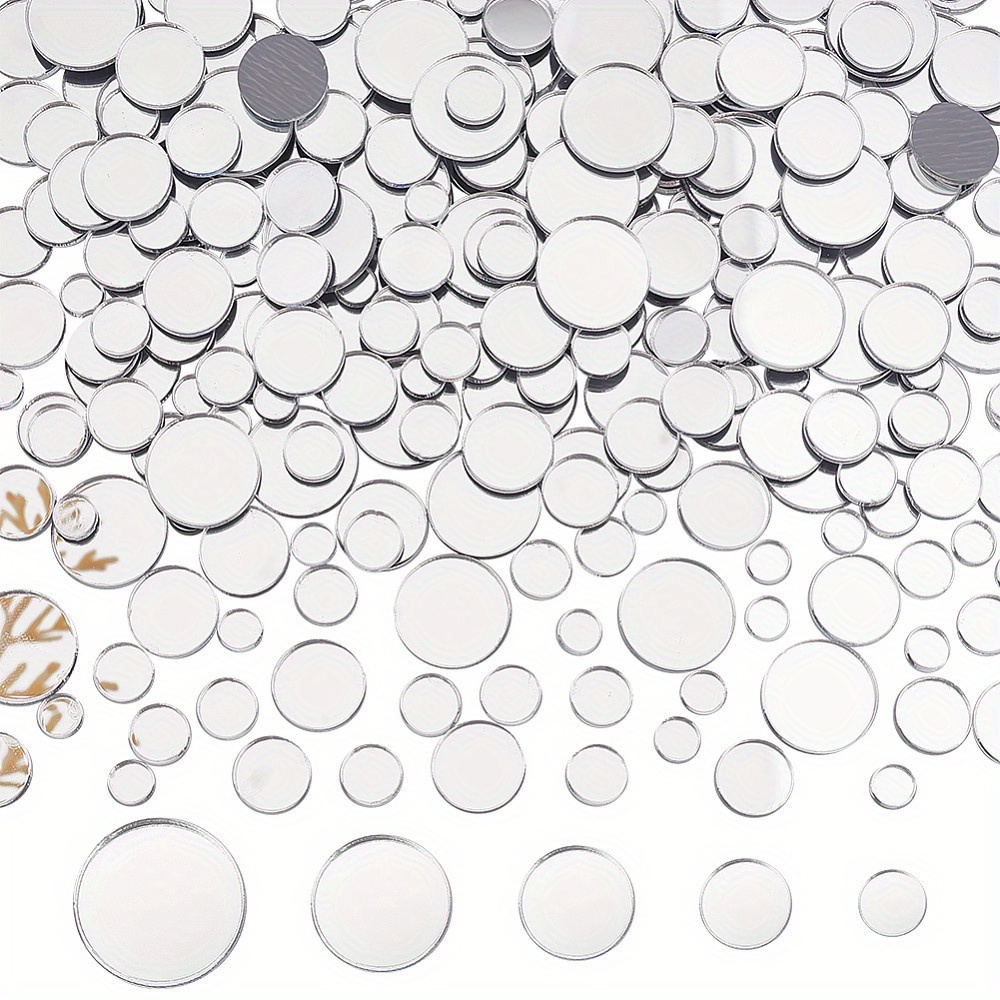 250pcs Flat Round Mirror Wall Stickers Acrylic Mirror Sheets For Room Bedroom Wall Decorations Clear 5.5~14.5x1.5mm 50pcs/style