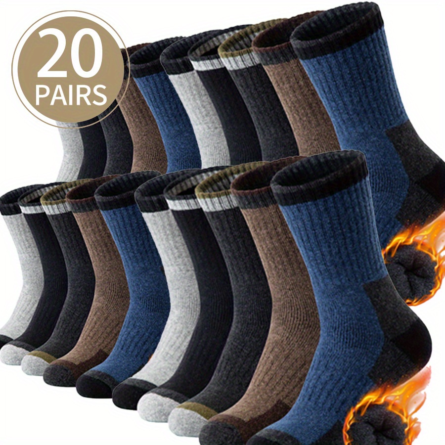 TEMU 20 Pairs Men's Wool Socks Wool Hiking Socks Soft Warm Winter Casual Crew Moisture-wicking Socks For Indoors Outdoors