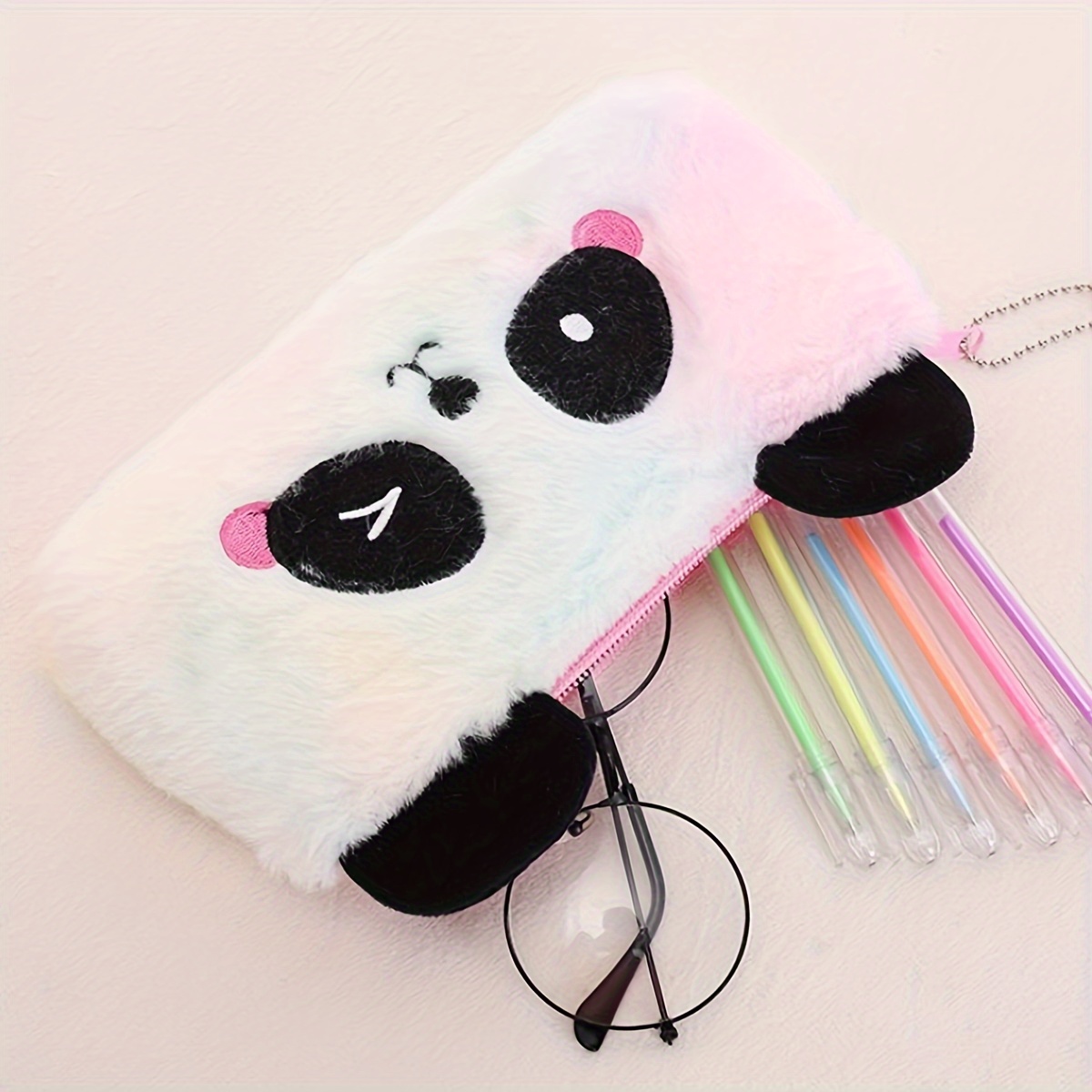 

1pc Cute Plush Pencil Case - Large Capacity Zippered Stationery Organizer, & White Gradient Design With , Spacious Storage For School Supplies, Pencil Holder For Desk