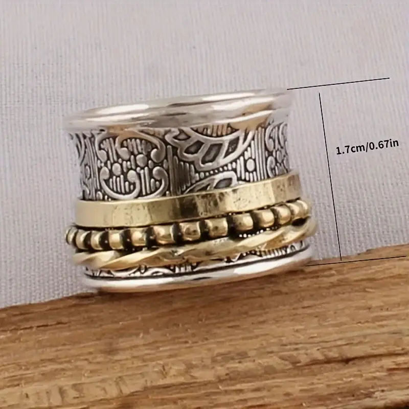 a vintage alloy golden ladys ring with a european wide face a as a valentines day gift a rotating decompression ring Product details 1