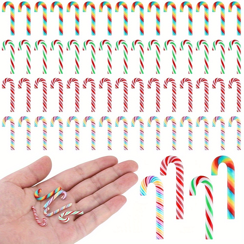 

Handcrafted Rainbow-colored Candy Cane Ornaments For Diy Christmas & Phone Case Decor - No-hole Miniature Candy Canes, Ideal For Holiday Crafting And Garden Embellishments