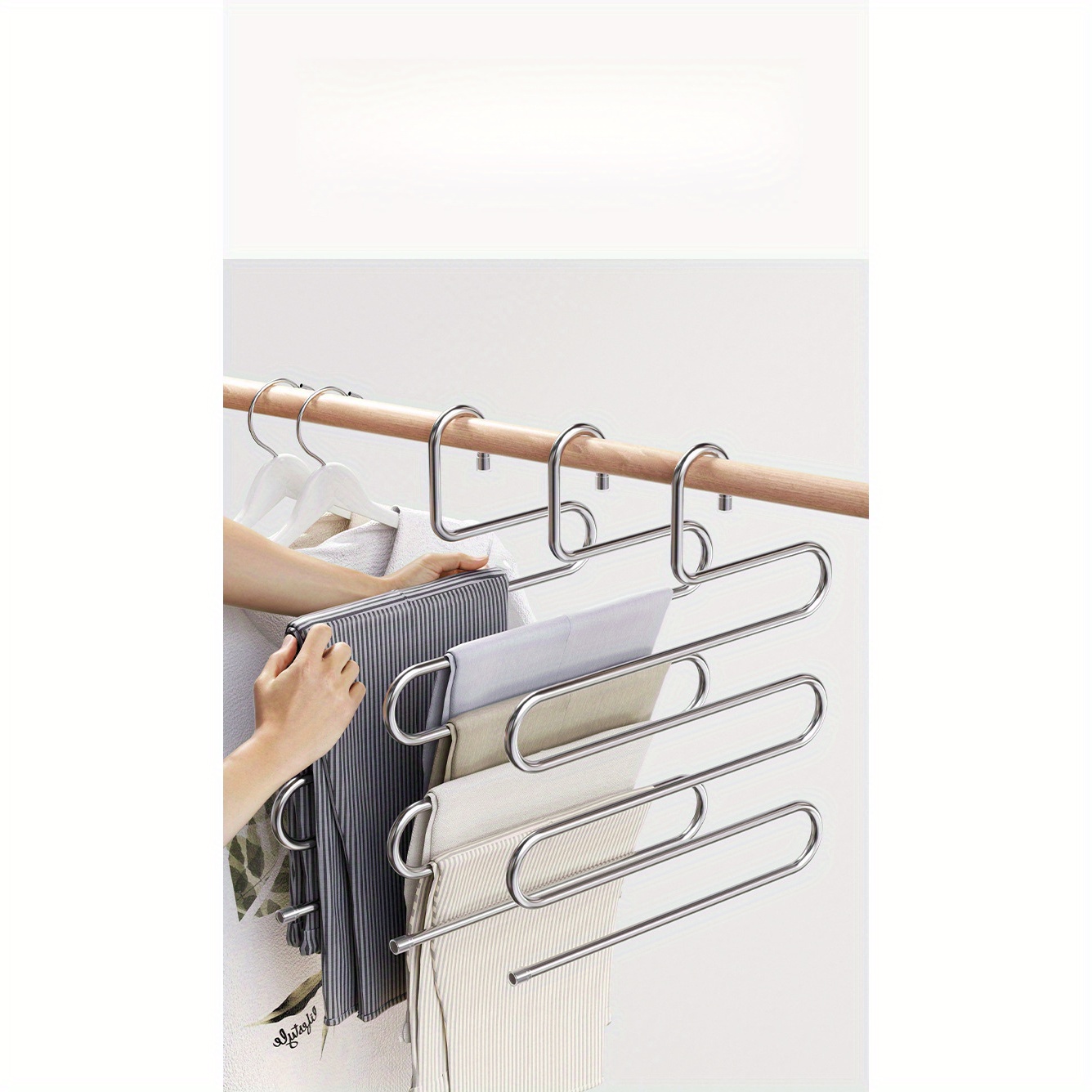 TEMU Stainless Steel Multi-layer Pants Hanger: Indoor, S-shaped, Non-slip, No-marks, Metal Material