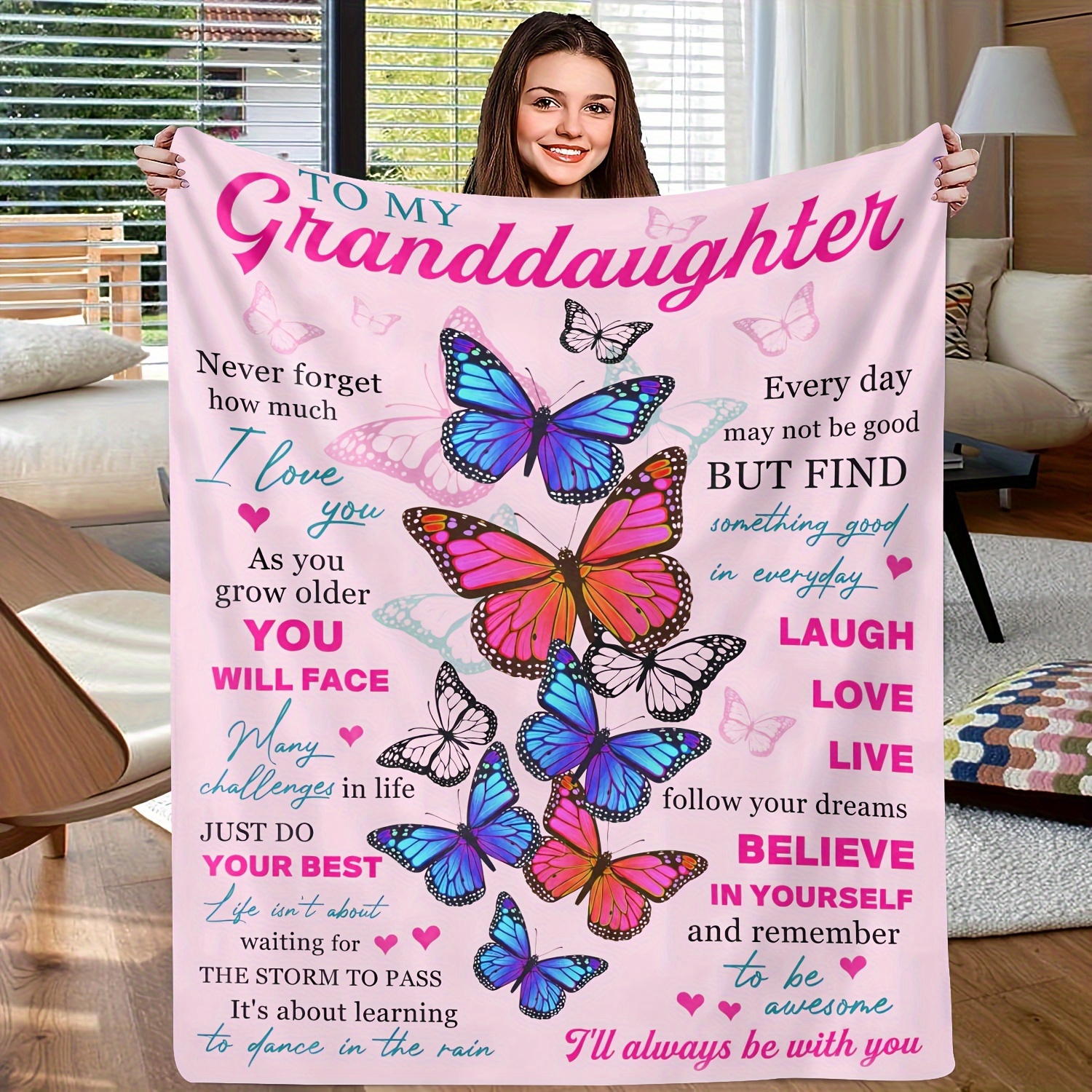 

Grandparents' Gift For Granddaughter Blanket Holiday Birthday Anniversary Gift Blanket Soft Flannel Sofa Blanket Tv Blanket