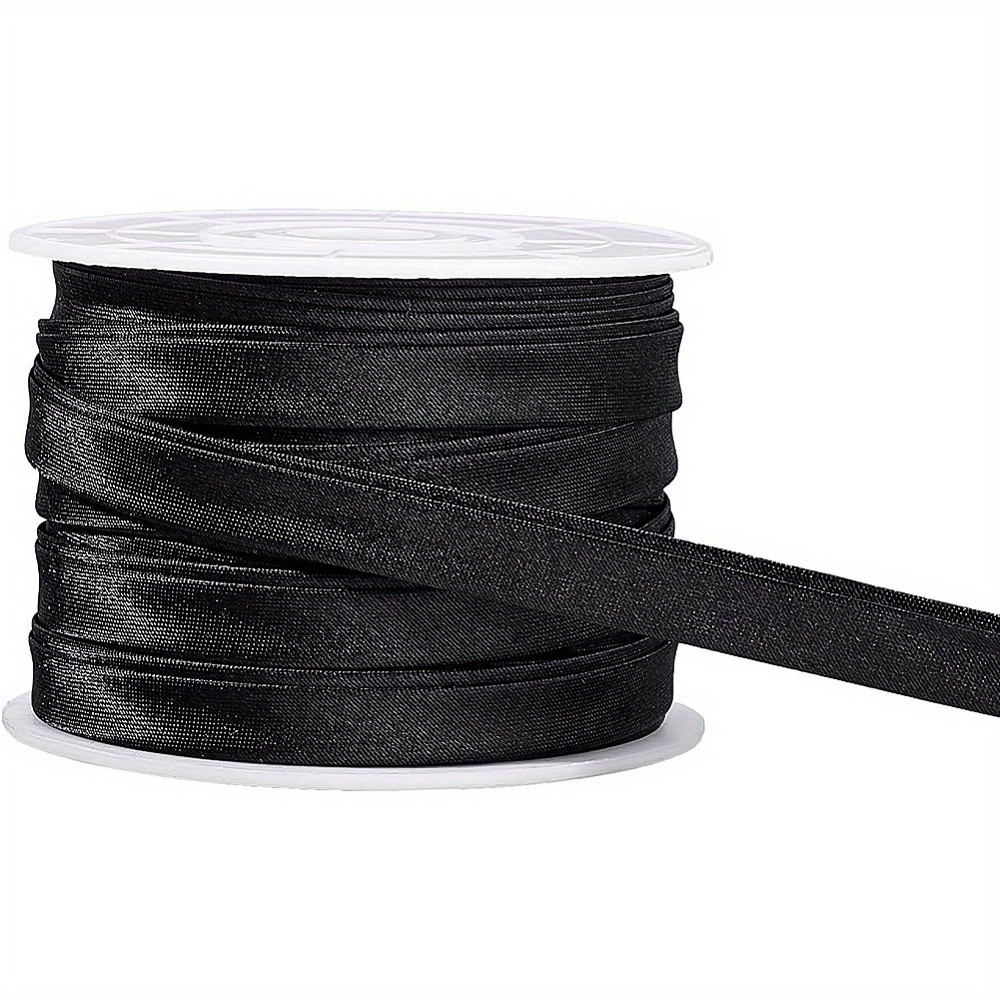 

Double Fold Satin Cotton Bias Tape Piping Ribbon, Soft & Flexible, Ideal For Purse Making & Clothing Seams, 13.5 Yard Roll - Black