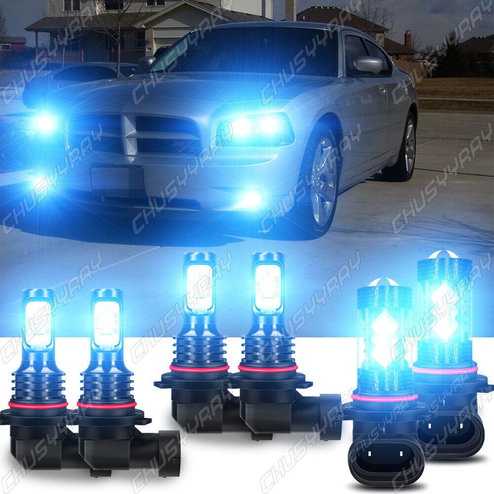 

6-pack Led Headlight Fog Light Bulb 8000k For Dodge Charger 2006 2007 2008 2009