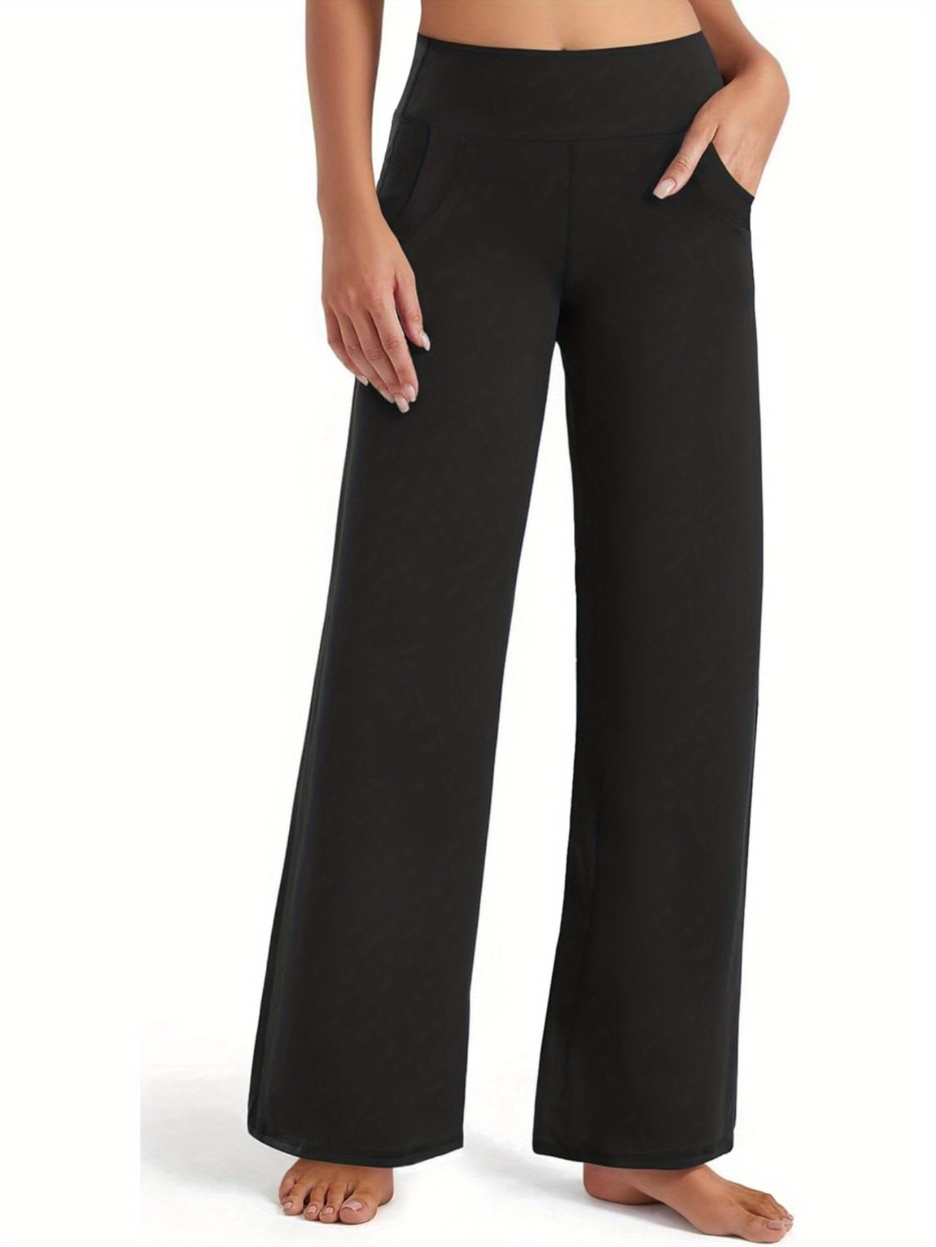 30inch Wide Leg Pants for Women, Flowy Sweatpants Dressy Casual Black Trousers Trendy, Women Yoga Dress Workout Leggings