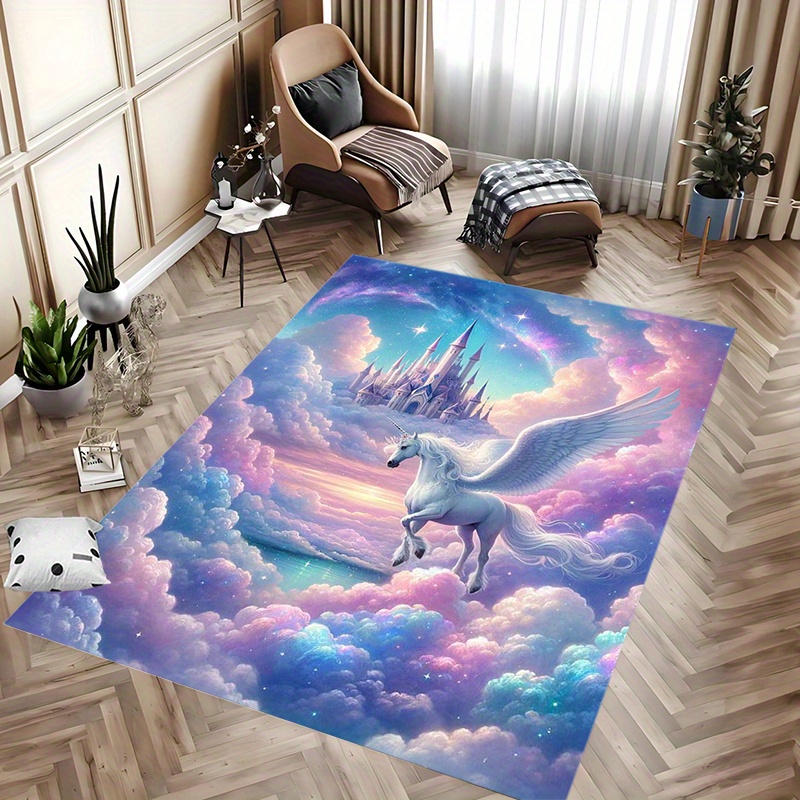 TEMU 1pc Tapis Licorne Antidérapant pour Patio, Jardin, Cour, Chambre, Salon Décor Élégant pour Salon & Chambre Tapis de Jeu Antidérapants pour de