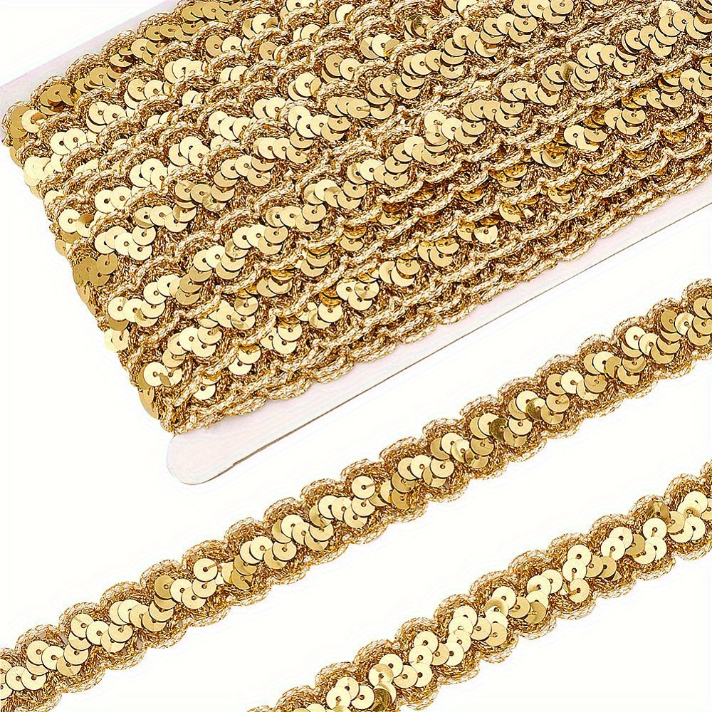 Image of 1pc Metallic Lace Trim With Sparkle Wave Paillette - Crochet Ribbon Suitable For Wedding Dresses, Bridal Applique, Curtain Trim - 3/4 Inch Wide With 14 Yards Length (13) - Fringe, Diy Wallet Making