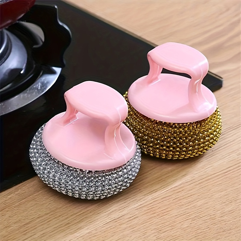 1pc, Dish Scrub Brushes, Kitchen Pot Washing Brush, Pot Cleaning Ball Brsuh, Pan Washing Brush, Hand Strap Handle, New Steel Ball Brush, Pot Brush, Kitchen Stuff