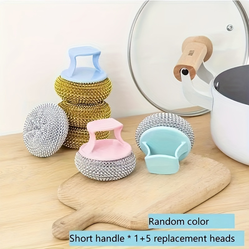 1pc, Dish Scrub Brushes, Kitchen Pot Washing Brush, Pot Cleaning Ball Brsuh, Pan Washing Brush, Hand Strap Handle, New Steel Ball Brush, Pot Brush, Kitchen Stuff