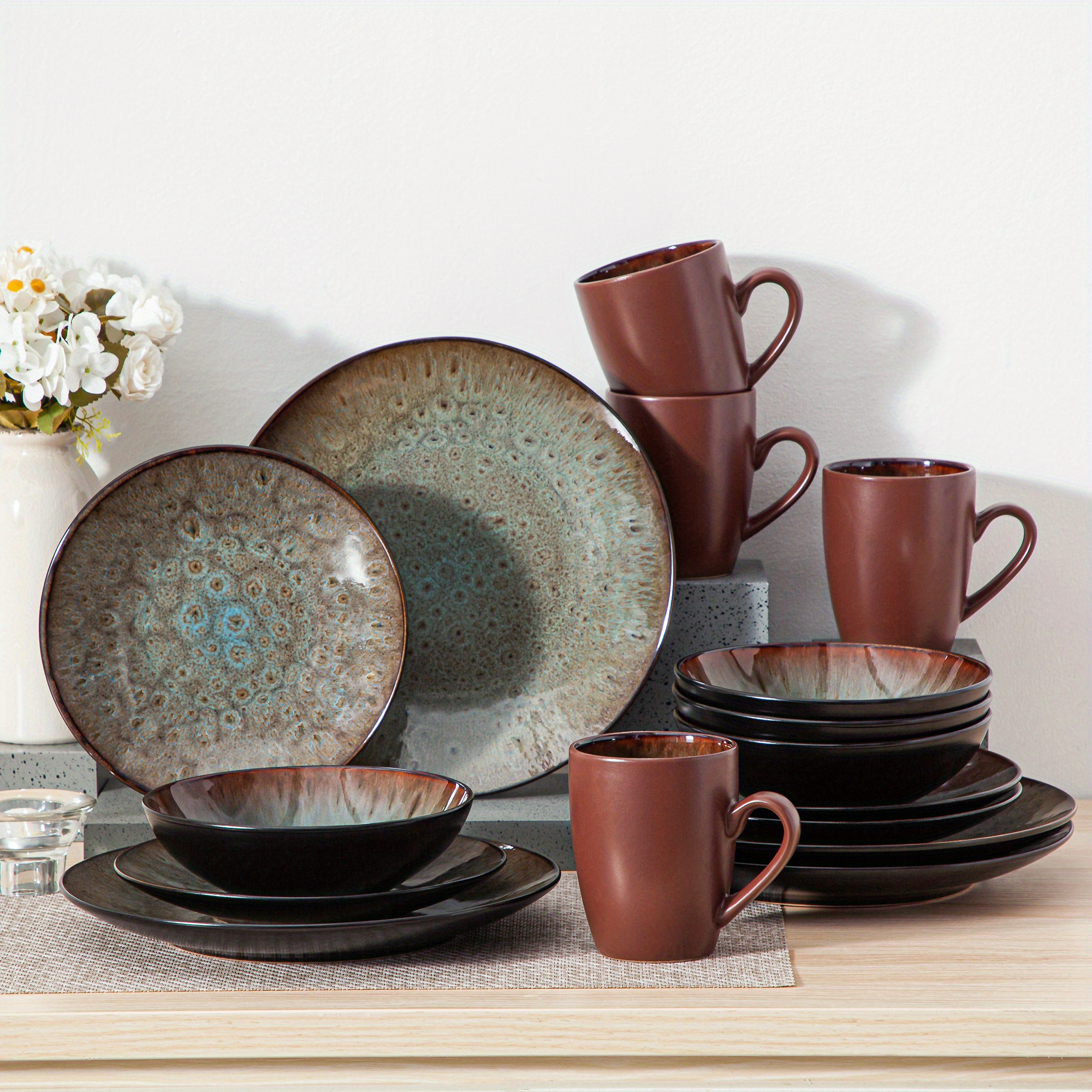 TEMU 16pcs Dinnerware Set Dinner Service For 4 With Dinner Plates, Dessert Plates, Cereal Bowls And Mugs