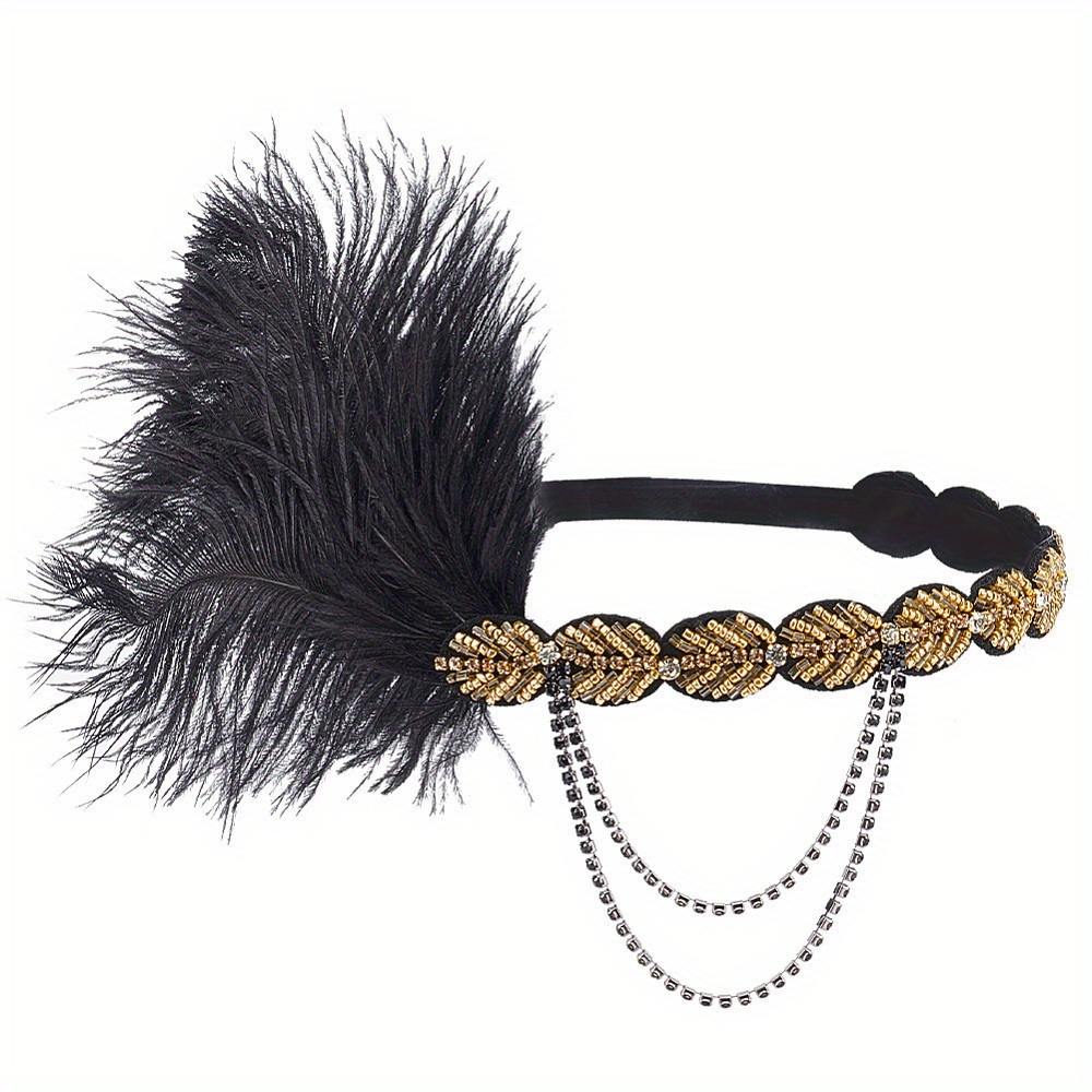 Image of 1pc Flapper Headpiece Roaring Vintage Feather Hairband Great Headband 1920s Flapper Hair Accessories For Women Party Decoration