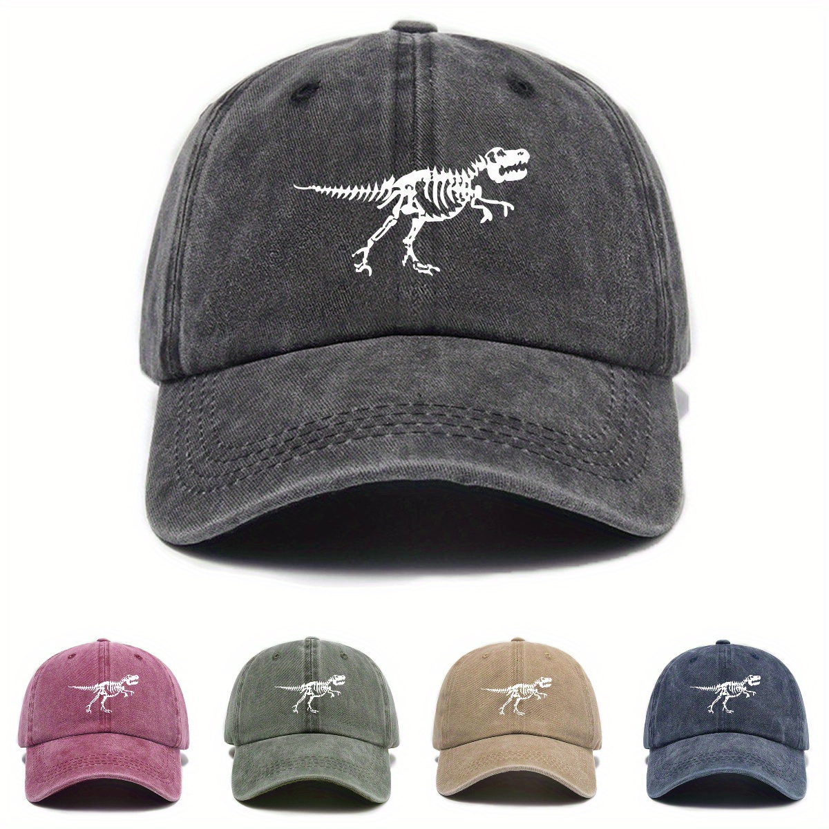 

Urban Style Dinosaur Skeleton Print Baseball Cap - Adjustable Fit, Sun Protection, Woven Polyester Fabric, Unisex Fashion Casual Hat