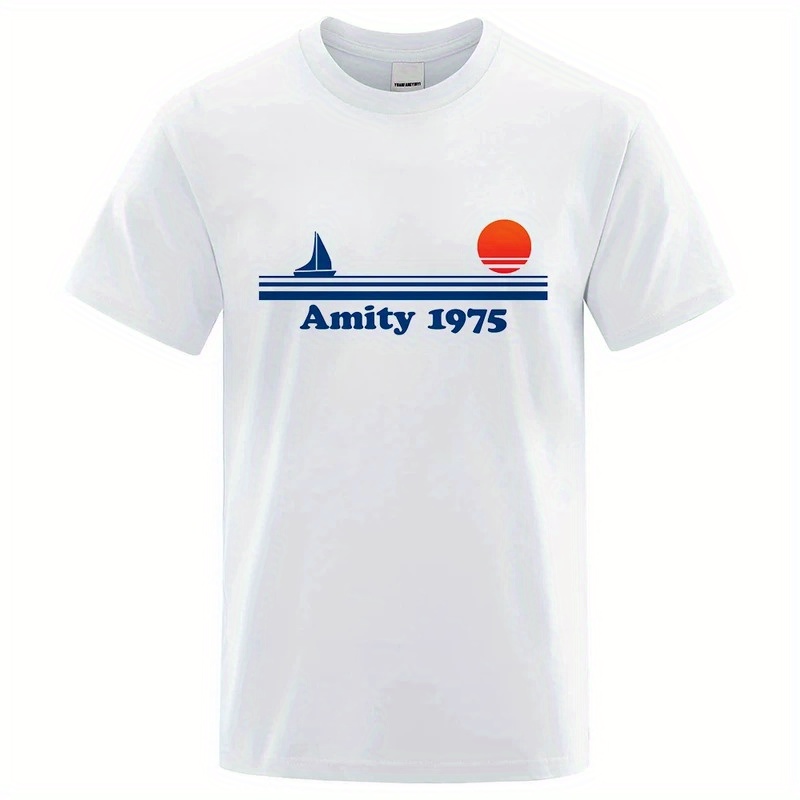 

Amity 1975 - Retro Print Tshirt Men Creativity Sweat Clothing Fashion Tee Clothes T Shirts Breathable Cotton T-shirts Man