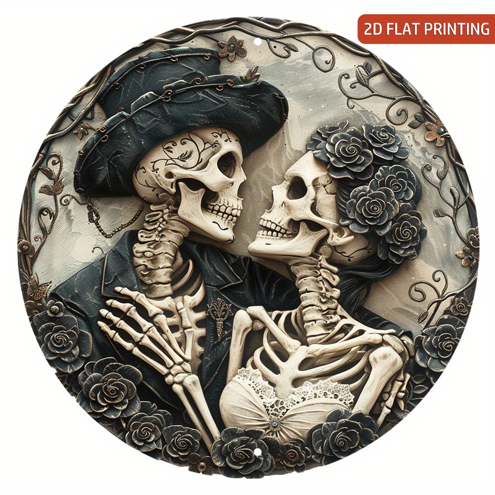 

[ ] Couple Wreath - 8x8" Aluminum Decor For Halloween & Day Of , For & Decoration, Unique
