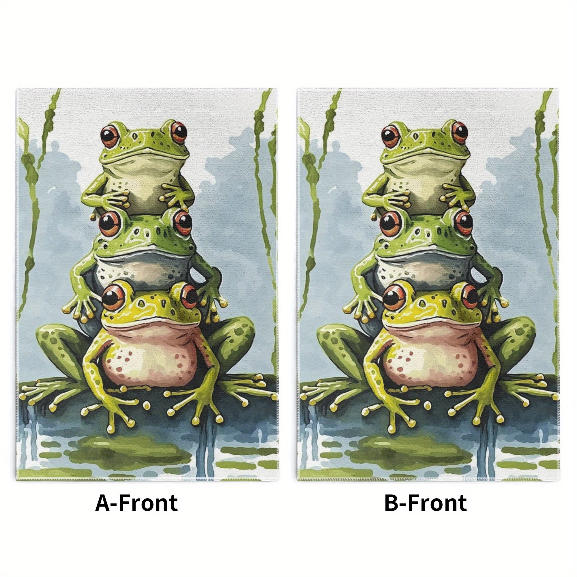 

Frogs On A Rock Kitchen Towels - 2 Pieces, 18x26 Inches, High Absorbency, Hand Wash Only, Vintage Style, Character Design, Polyester Material