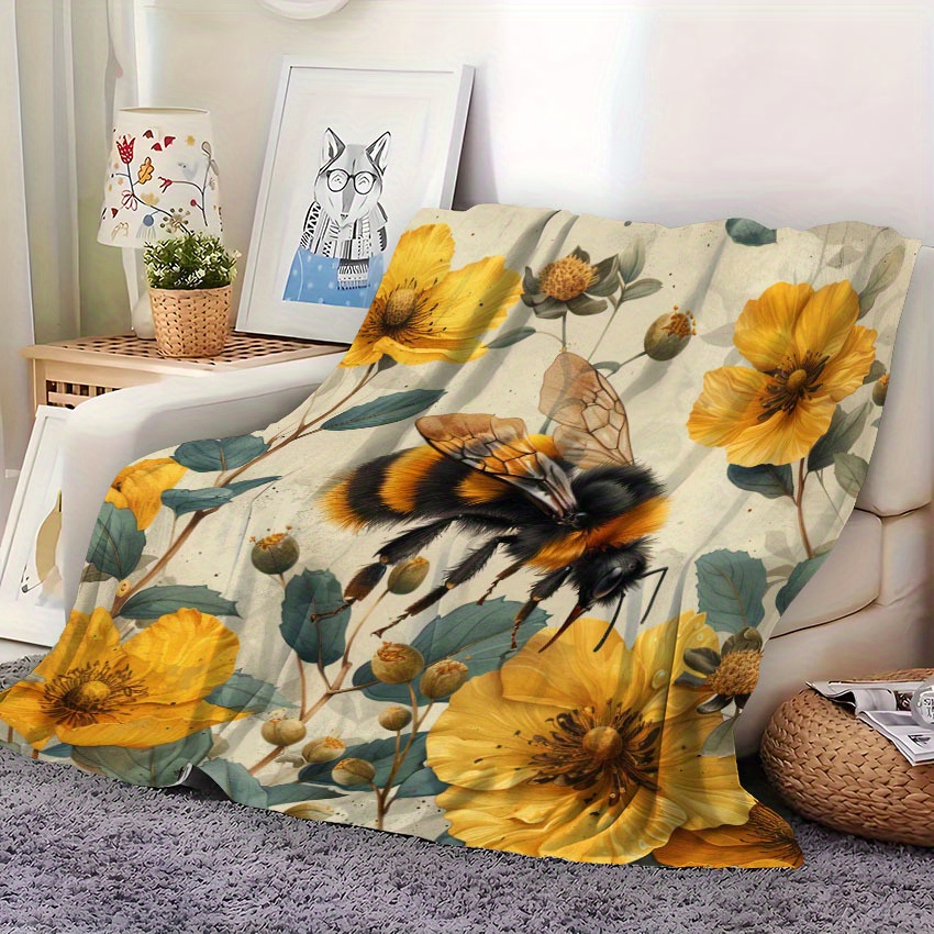 vintage bee flannel throw blanket soft season Temu United Kingdom