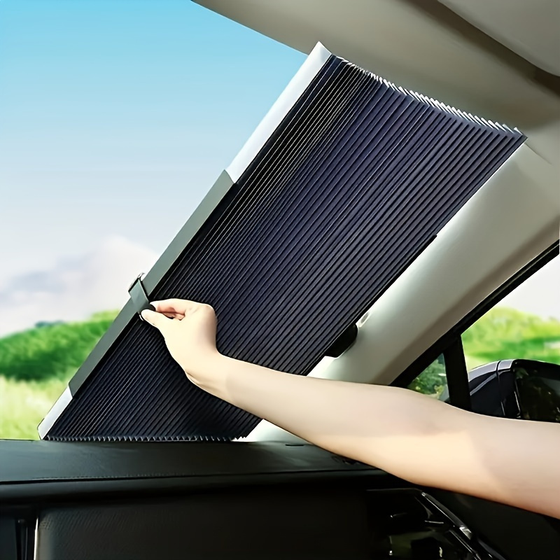 TEMU Easy-install Automatic Retractable Car Sunshade - Uv Protection & Heat Insulation, Adhesive Blackout Curtain