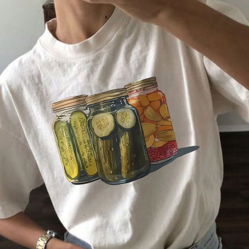 

Cucumber Print T-shirt, Short Sleeve Crew Neck Casual Top For Summer & Spring, Women's Clothing