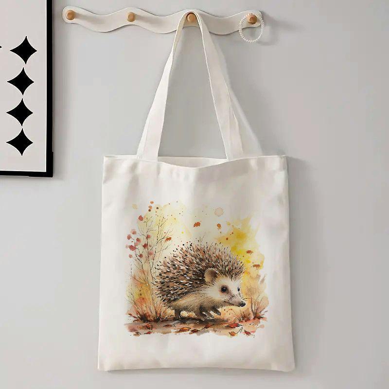 

Hedgehog Canvas Tote Bag - Durable No-closure Canvas Shoulder Bag With Positioning Printing, Reinforced Stitching For Vacation, Work, And Beach Use