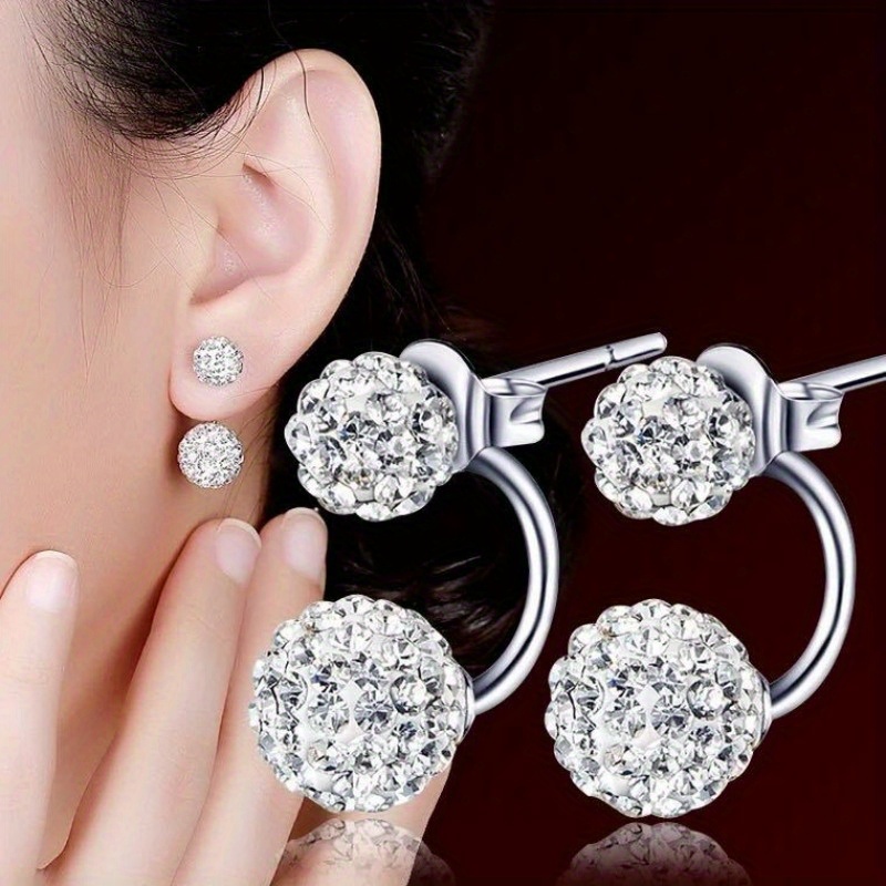 

1 Pair Of White Double Ball Rhinestone Hoop Earrings, Elegant And Delicate Female Dating/ Party/ Banquet Jewelry, Ideal Gift For Girls