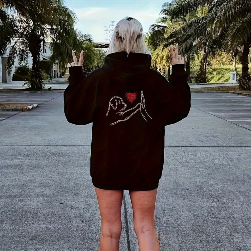 

[1pc Dog Print Hoodie] 1pc Women's Casual Hoodie With Dog Print, Polyester Knit Pullover With Zipper And Drawstring, Autumn/ Hooded Sweatshirt