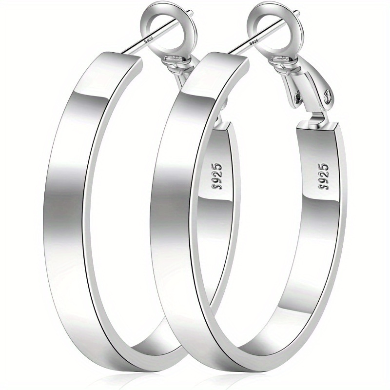 

1 Pair 925 Silvery Hoop Earrings For Women Sterling Silvery Large Hoop Earrings Golden Plated Hoop Earrings Hypoallergenic Big Hoop Earrings For Women Girls (30/ 40/ 50/ 60mm)