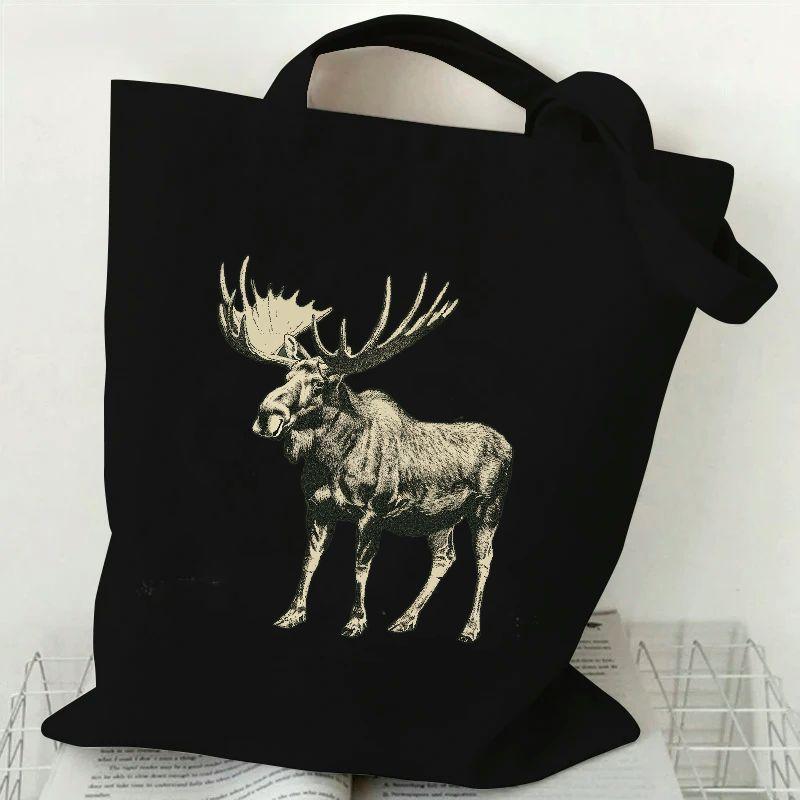 

Moose Print Tote Bag: High-quality Polyester Fabric, Wide Straps, And Washable Material - Perfect For Casual Outings Or As A Gift