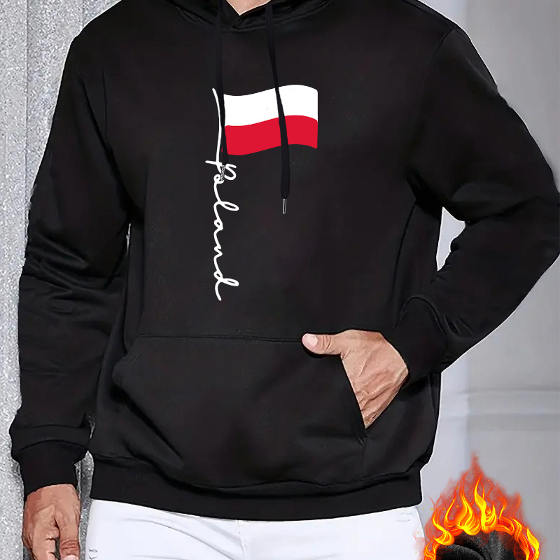 

Polish Flag Print Men's Long Sleeve Pullover Hoodie, Thickened Hooded Sweatshirt With Kangaroo Pocket, Casual Comfortable Versatile Top For Autumn And Winter, Outdoor Sports