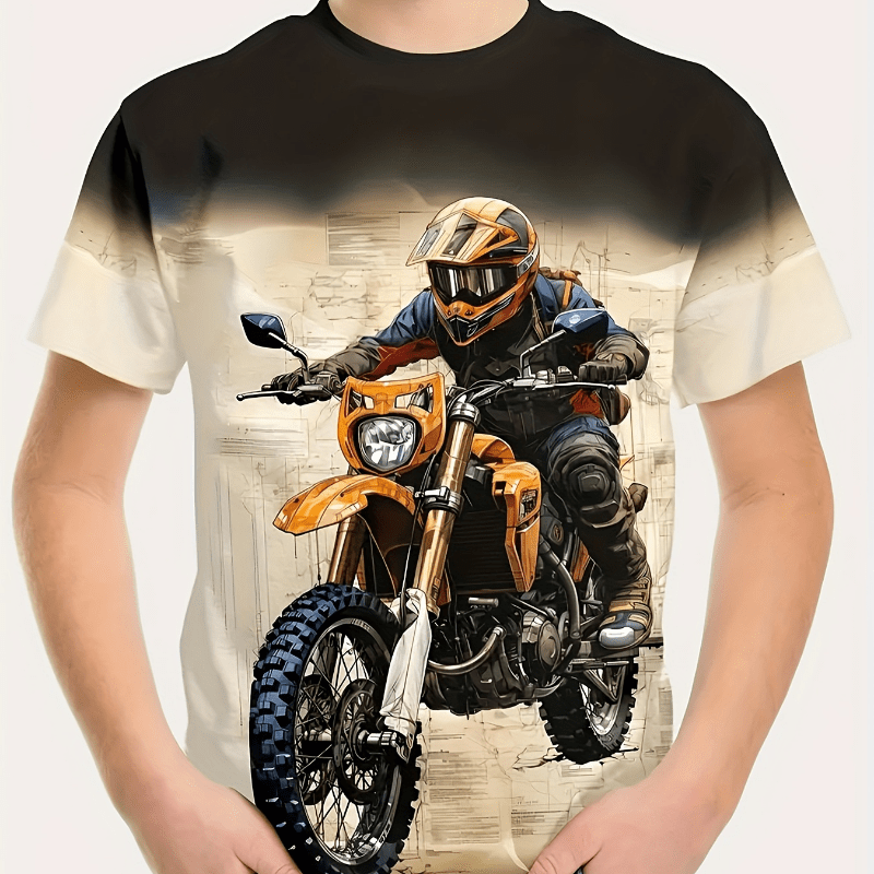 

Stylish Motorcycle Rider 3d Print Short Sleeve T-shirts For Boys - Cool, Lightweight And Comfy Summer Clothes!