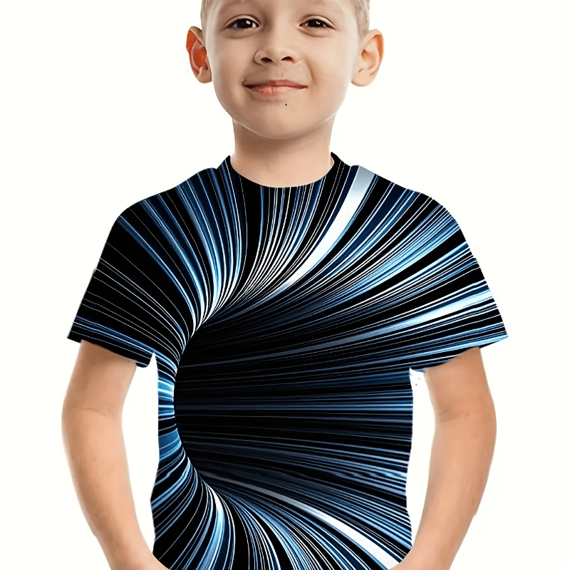 

Trendy Optical Illusion Tunnel 3d Print Boys Creative T-shirt, Casual Lightweight Comfy Short Sleeve Tee Tops, Boys Clothes For Summer