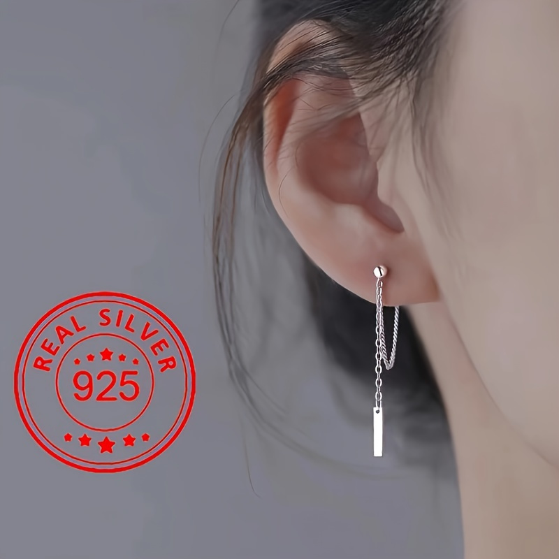 

Delicate 925 Sterling Silver Chain Design Hypoallergenic Stud Earrings Elegant Simple Style For Women Daily Party Ear Accessories