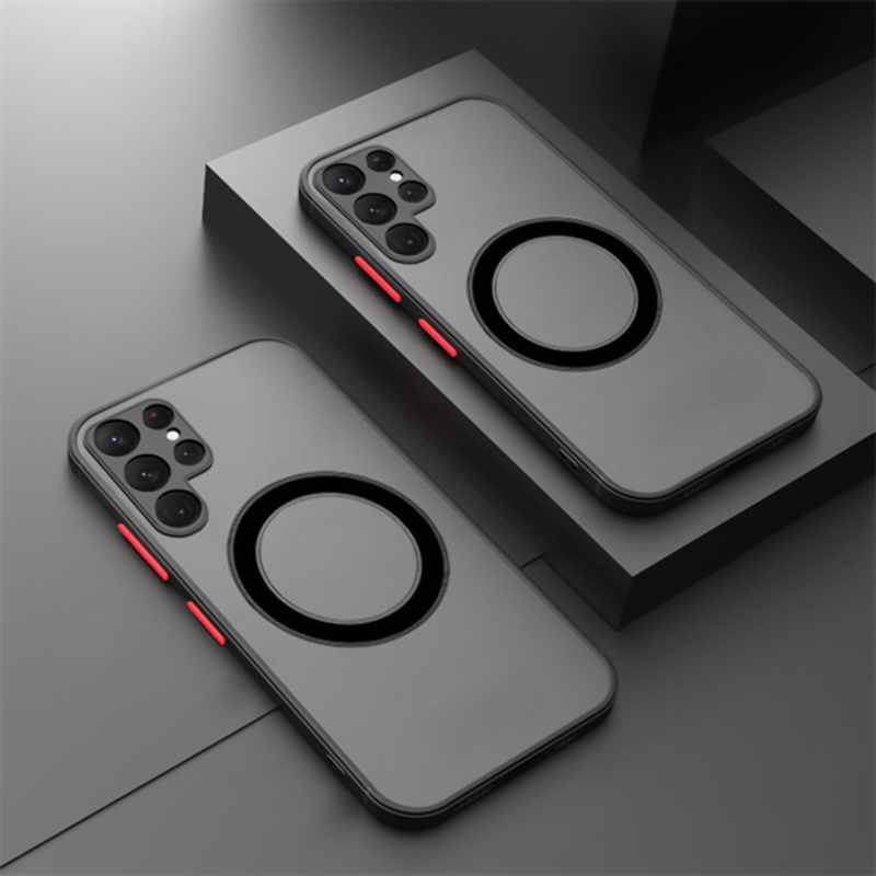 Image of Phone Case - Luxury Matte Texture Shockproof Compatible With Magnetic Wireless Charging Phone Case For Galaxy S25/s24/s23/s22/s21/s20 Ultra