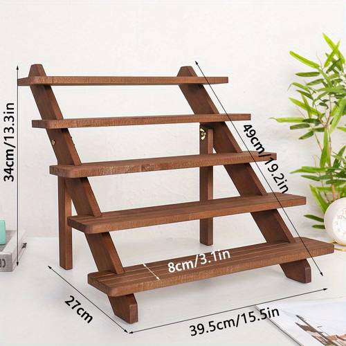 multi layer wooden display stand multi purpose retro stand earring and ring display stand ladder storage stand doll storage stand natural wooden storage stand without power suitable for home and store use