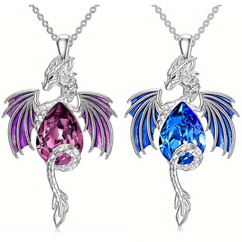 TEMU 2pcs Elegant And Fashionable Animal Blue Purple Pendant Necklace Valentine's Day Anniversary Gift Jewelry