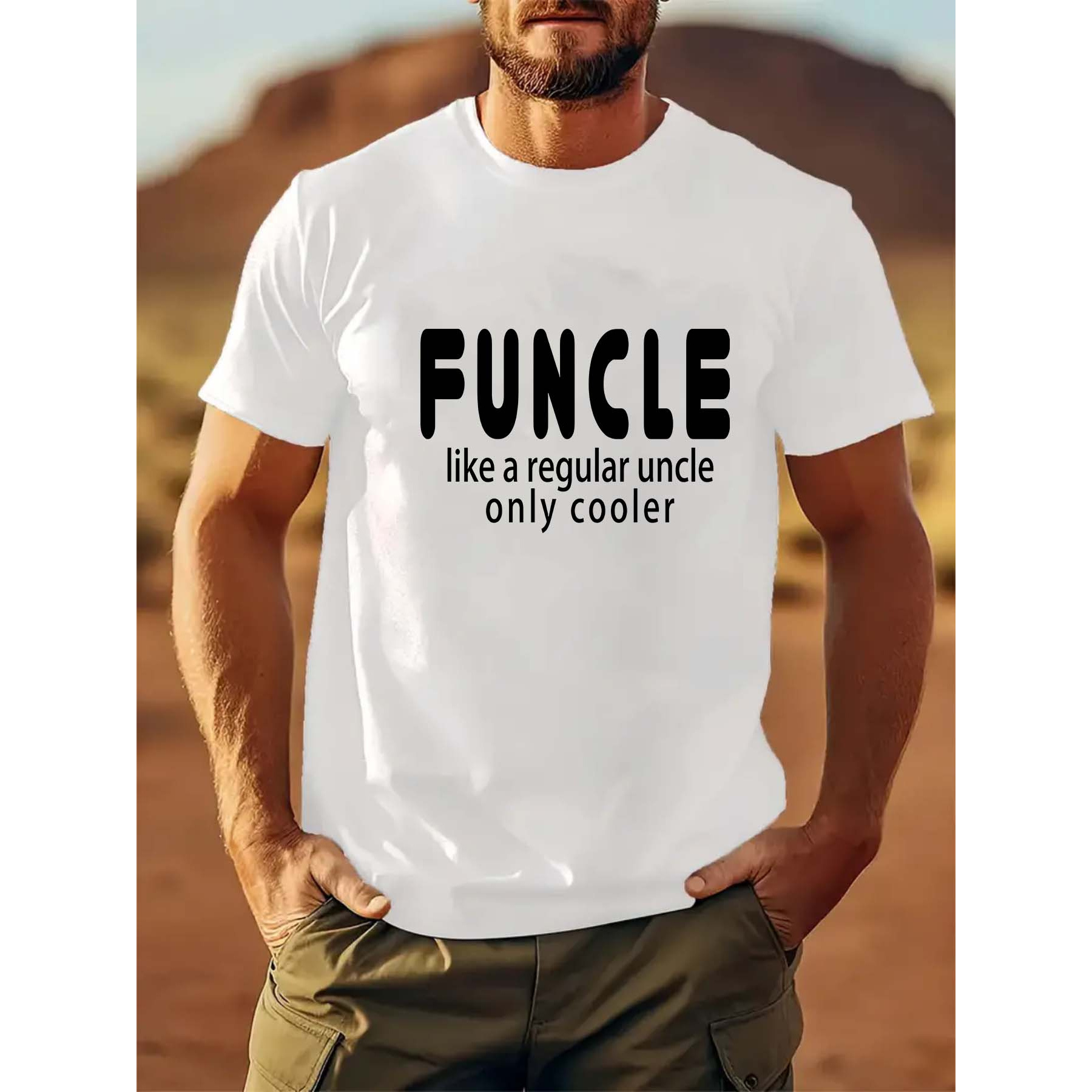 

Like A Regular Uncle Only Cooler Print Men's Regular Fit T-shirt, Breathable Lightweight Comfy Outdoor Tops For Workout & Daily Commute, Best Summer Choice, As Gifts