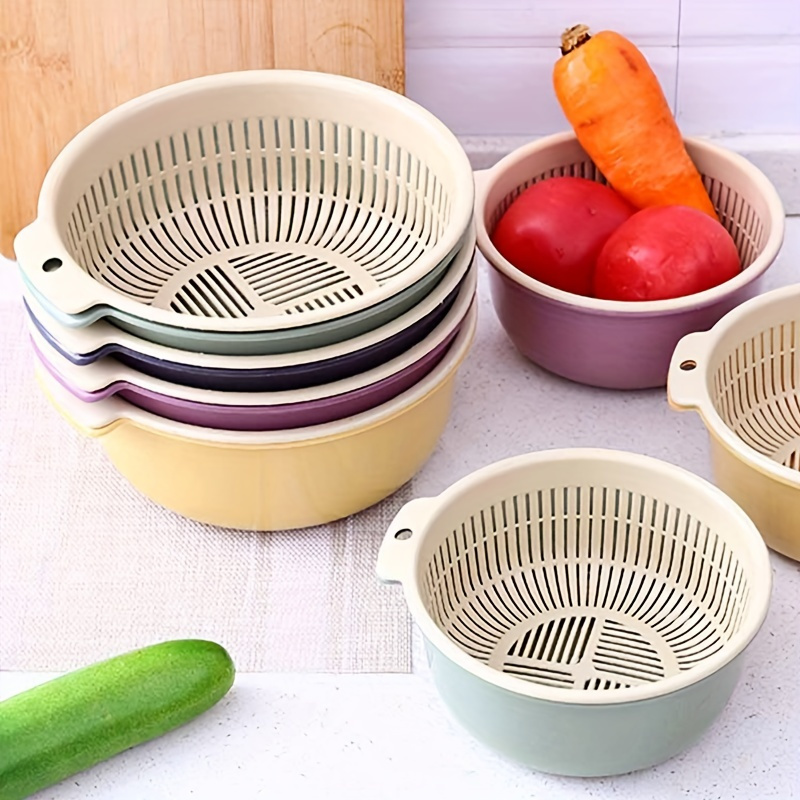 

4-piece Double-layered Plastic Colander Set, High-quality Pp Material, Drain Basket For Vegetables And Fruits, Kitchen Strainer Basins With Handles