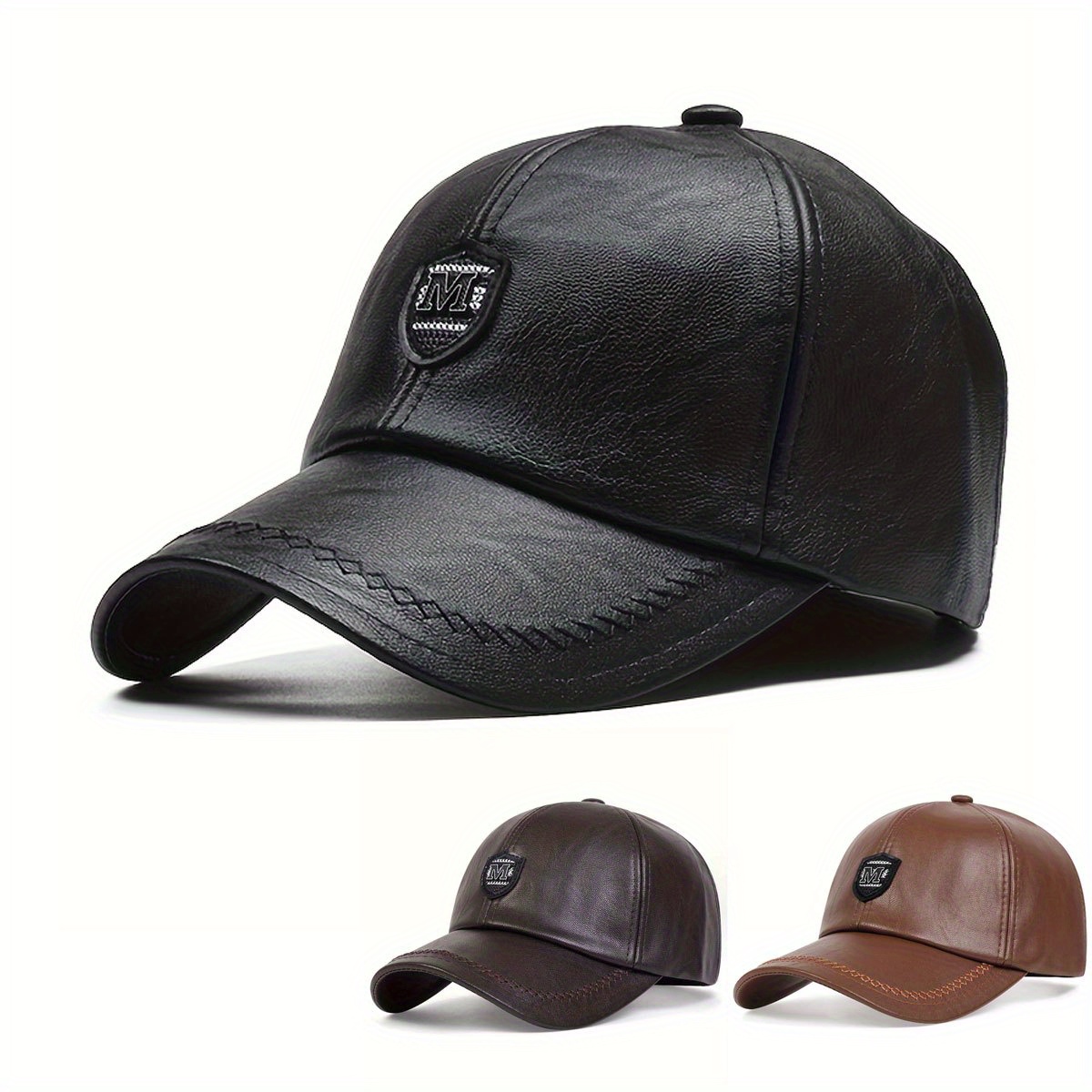 

1 Piece Of Women's Pu Leather Letter M Patch Baseball Cap, Comfortable And Lightweight Outdoor Sun Hat, Suitable For Daily And Travel Use