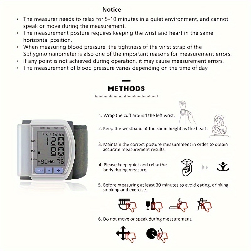   monitor wrist cuff with large lcd screen and durable pp storage box adjustable cuff   rate detection irregular heartbeat alert battery powered batteries not included safe for adults 36v or lower summer deal Product details 5