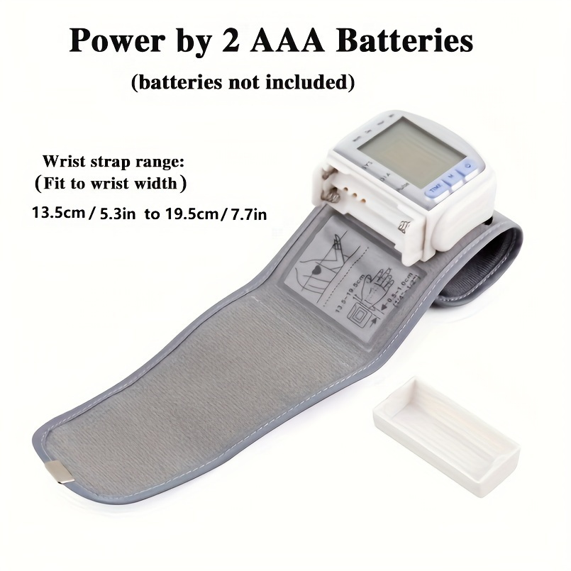   monitor wrist cuff with large lcd screen and durable pp storage box adjustable cuff   rate detection irregular heartbeat alert battery powered batteries not included safe for adults 36v or lower summer deal Product details 6