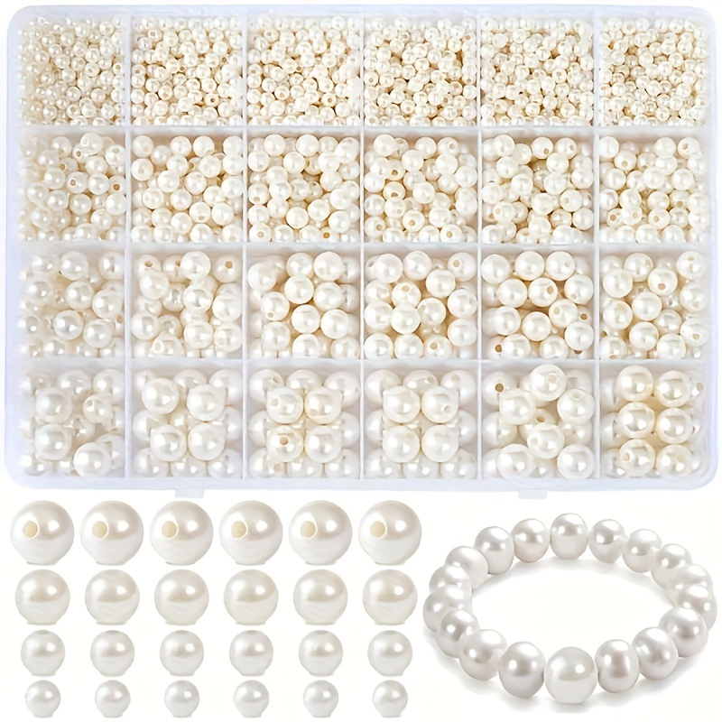 

1890pcs White Mixed Acrylic Polished Loose Beads 4/6/8/10/12mm Set Elegant For Diy Jewelry Decors Handmade Craft Jewelry Making Supplies