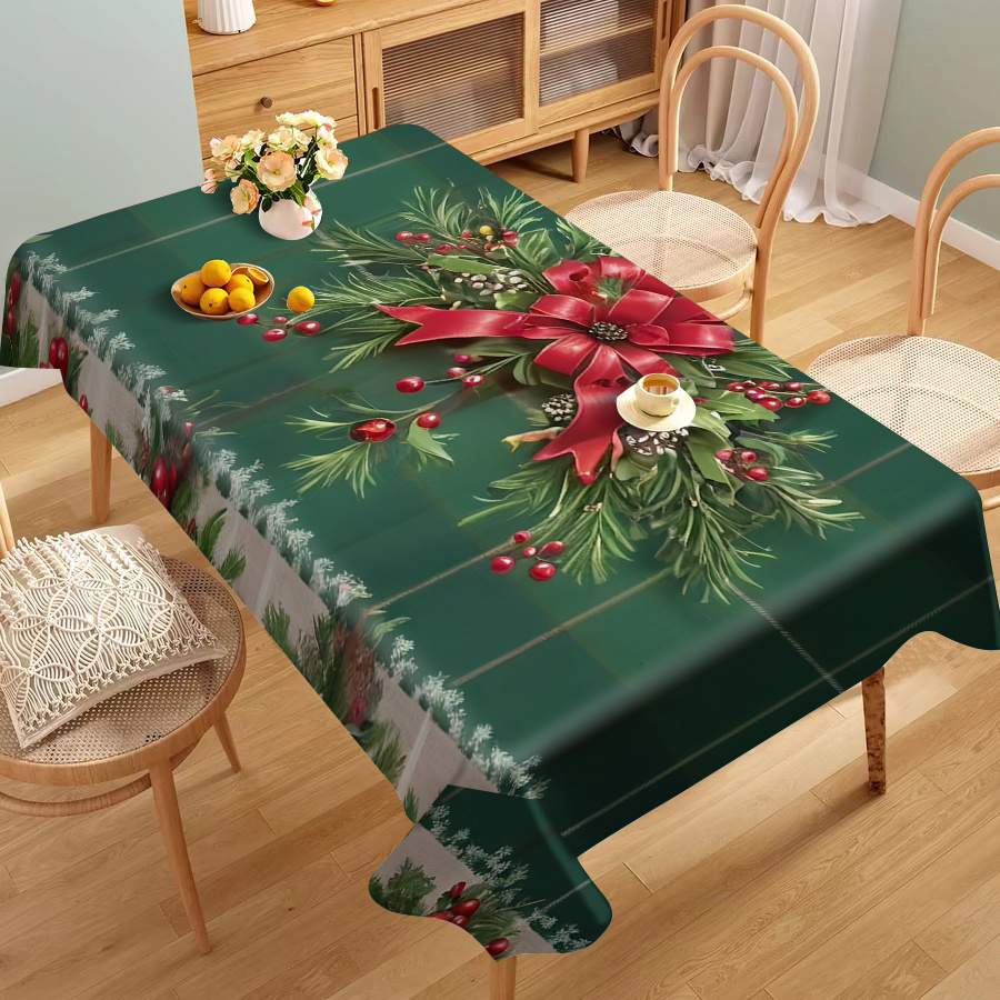 

Christmas Holiday-themed Printed Tablecloth - 100% Polyester, Spillproof And Stain Resistant Woven Table Cover For Dining And Decoration, Machine Made, Square Shape For Home And Restaurant Use - 1pc