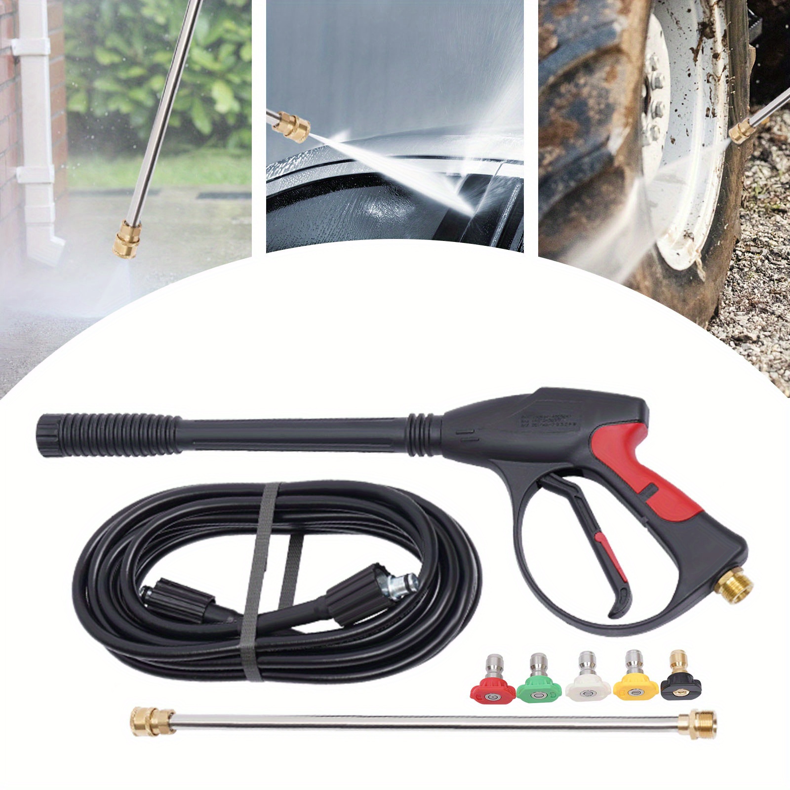 

Pressure Washer , Flexible Extension Wand Replacement For Most Power Washer, 5 Nozzle Tips, M22 Fitting, 26 Ft Hose, 3000 Psi & 7 Gpm (1 X Spray Wand)