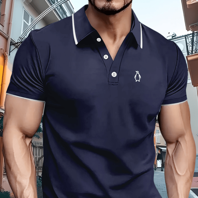 

Penguin Print Men's Short Sleeve Golf Shirt - Business Casual Comfy Top For Tennis Training