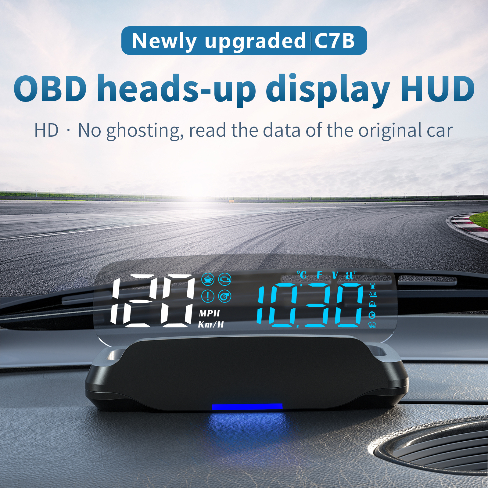 

Car Hud Speedometer, Hud Display Universal Obdii Overspeed Alarm Windshield Projector Head Up Meter Water Temperature Gauge For Car