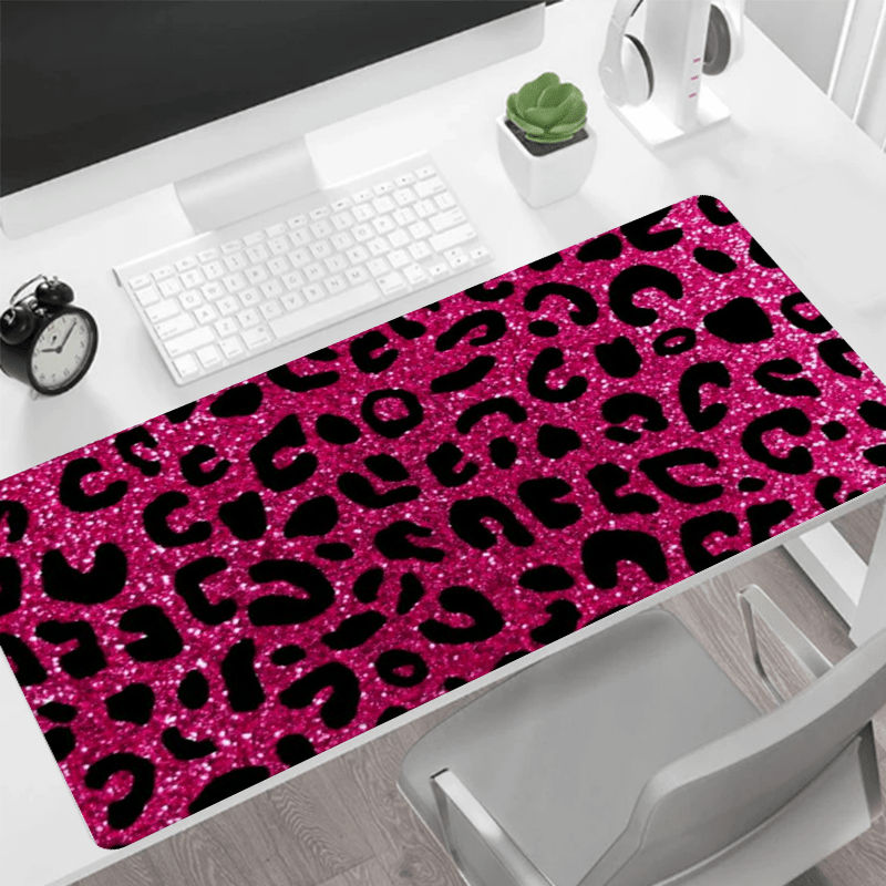 

Chic Leopard Print Large Mouse Pad - 31.4x15.7" Non-slip Rubber Base Desk Mat With Stitched Edges For Gaming And Office Use