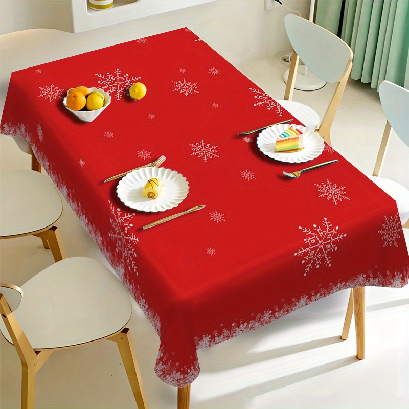 

Christmas Snowflake Print Rectangular Tablecloth - Waterproof, Oil-proof, Heat-resistant, Woven Polyester Cover, Machine Made Polyester Table Linen For Dining And Coffee Table